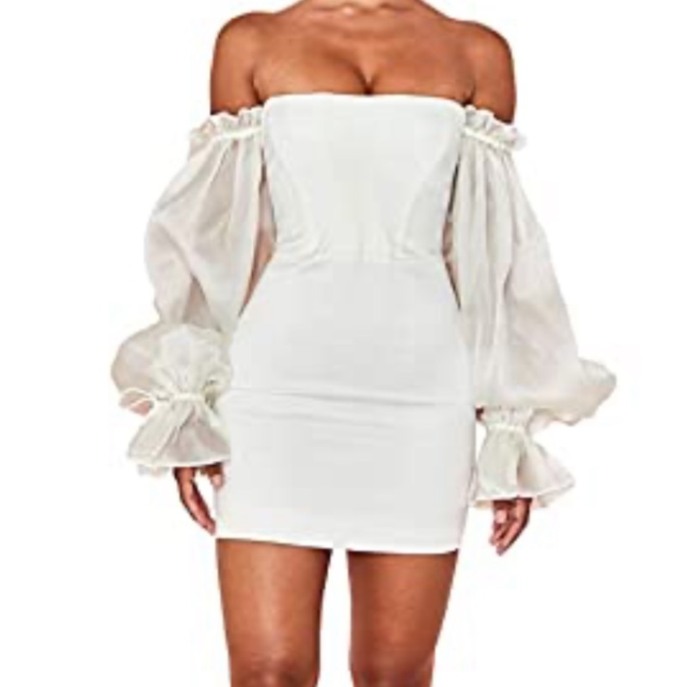White Off the Shoulder Puff Sleeve Mini Dress
